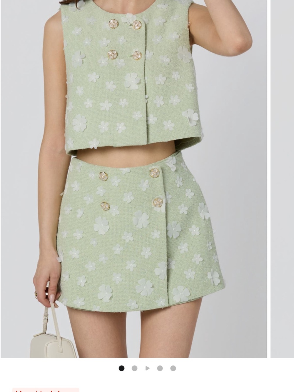 ASTR the Label Janell Floral Appliqué Vest & Miniskort Set in Mint